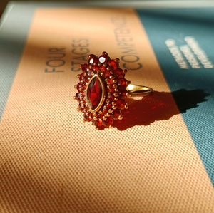 Vintage Red Garnet Gold Tone Sterling Silver Ring